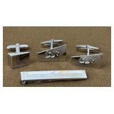 Sterling silver tie clip, cuff links