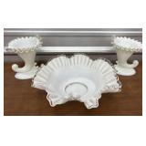 Early Fenton Silver crest candle holders & bowl