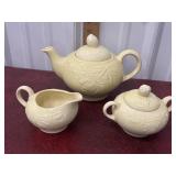 Tea pot and cream and sugar dishes - yellow roses