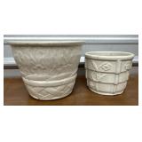 2 White Vintage Planters, pottery-?