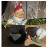 Yard ornament, concrete, goose and gnome/ceramic