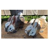 2 White, Brown, And Black Bunny Rabbits Concrete