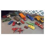 Old vintage metal trucks, cars, planes, and more.