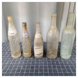 M2 5pc antique bottles up to 12" Tall pop / wine