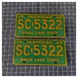 T2 2Pc Michigan license plates 1968