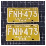 T2 2Pc Michigan License plates 1970