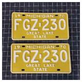 T2 2Pc Michigan License plates 1970