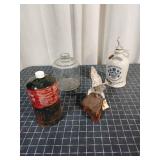 J2 4Pc Whiskey decanter Bird statue Propane tank