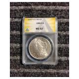 LB ANACS graded MS62 Morgan Dollar 1880 S Silver A