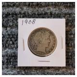 LB Barber Half dollars 1908 Silver