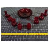 T2 9Pc Bowl Cranberry glass Small goblets