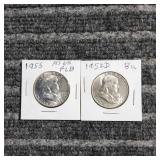 LB Franklin Half dollars 1952-1955 D Silver