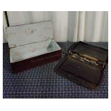 Q2 Wooden box, Leather brief 20"W x 5"D x 10" L.