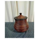 J2 wood Split reed lidded basket 16in tall, 14in w