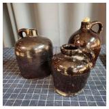 Q2 3pc Earthenware Jugs Approx Quart to Half