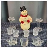 G1 10pc Snowman & Glass Candle holders