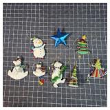 S2 8pc Ornaments: Tin trees, tin snowmen, tin star