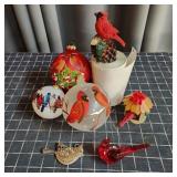 S3 7pc Cardinal Ornaments (3) Bulbs, (1) Pewter, (