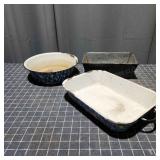P2 3pc Enamelware Bakeware baking dish, bread pan,