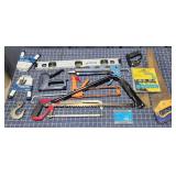 T2 10pc+ caulk guns, Hacksaw, level, staple gun, s
