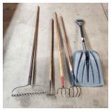 YD 5pc Hoe, Shovel, Garden rake, (2) Cultivators