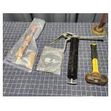 T2 4pc Hatchet, Grease gun, Cable, sledge hammer