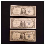 LB 3Pc 1 Dollar bill Silver certificate 1957