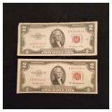 LB 2Pc 2 Dollar bill Red seal 1953 A