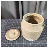 I2 Earthenware crock approx 1 gal Covered with han