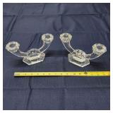 L4 2Pc Heavy glass Candle holders Vintage