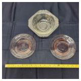 L3 3Pc Pink depression Candy dish Glass