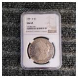 LB Morgan Dollar 1881 S Silver NCG MS 63