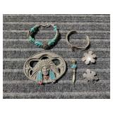 L3 4pc Mexican Silver Belt Buckle Turquoise