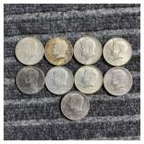 LB 9Pc Kennedy Half dollars 1964-67-68-69-71-74-86