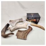 D7 8pc (3) reloading books, Antler pieces,