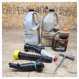 F3 7pc (3) gas spouts, (2) Bar oil, 2 stroke oil,