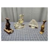 L5 4pc Glass birds, Glass Goose Girl, (2) Greyhoun