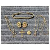 L3 6pc Locket Gold Bracelet Cross Pendant