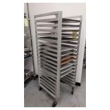 A 18 place Rolling Aluminum Proofing Rack With 11