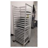 A 20 place Rolling Aluminum Proofing Rack With 12