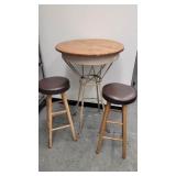 A 3pc High Top Pedestal Table Oak Top 28in dia, 43