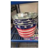 B 4pc 4 Patriotic Galvanized Bu 12in diameter 8 in
