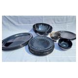 E Black Plastic Serving Set Dinner Plates Platters