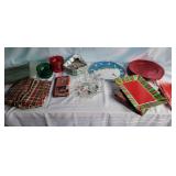 G Christmas Glass Serving Dish Table Cloth Bowls