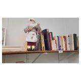 A 35+pc Wood and Metal Shelf with Cookbooks and Re