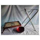 G Wooden Bed Tray Folding Stand Red Bowls