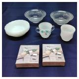 I2 5Pc Napkin rings Cream / sugar Milk glass