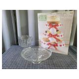 Q1 3pc Ceramic Cake Plate Set Glass Dessert Bowl