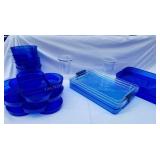 P - 3  Blue Plastic Serving Trays, Bowls
