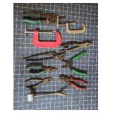 T2 - Hand Tool Lot with C-Clamps, Pliers Assorted